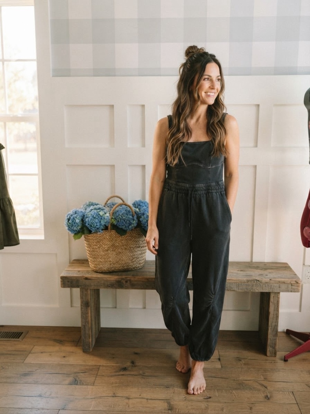 Free People Black Washed Denim Jumpsuit Large
